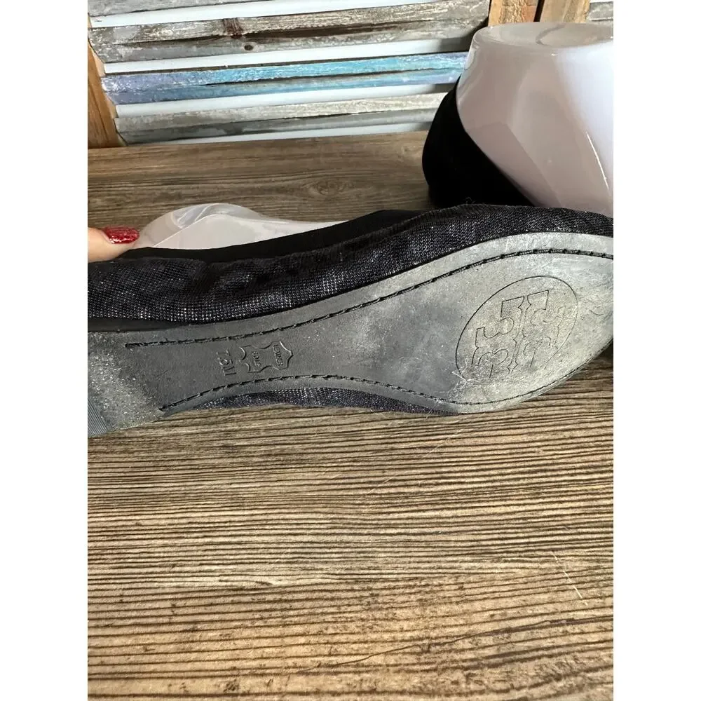 Tory Burch Caroline Ballet Flats 7.5 M Black Gray Animal Print